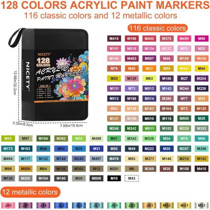128 Acrylic Paint Markers, Dual Tip Brush Paint Pens for Rock Painting, Wood, Gl