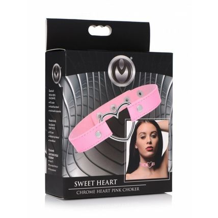 Chrome Heart Pink Choker Necklace Faux Leather Master Series Pet Slave Sub Dom !