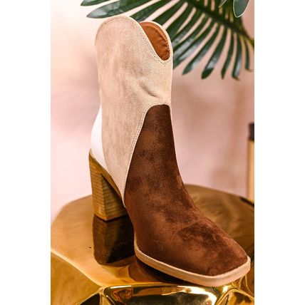 Chestnut Colorblock Suede Heeled Ankle Booties