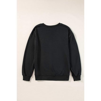 Black Halloween Bowknot Ghost Pumpkin Graphic Crewneck Sweatshirt