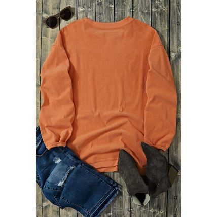 Orange Halloween Hey Boo Ghost Print Loose Sweatshirt