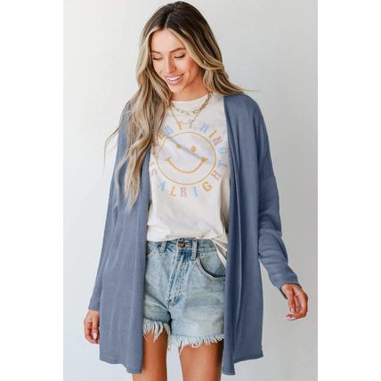Ashleigh Blue Solid Color Rib Knit Open Front Tunic Cardigan