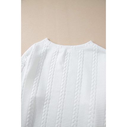 White Cable Textured Loose Plus Size Sweatshirt