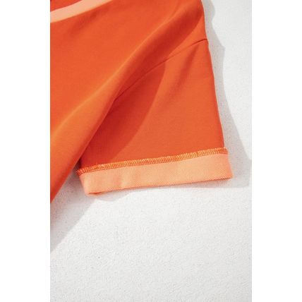Russet Orange Two-tone Short Sleeve V Neck Patched Pocket Loose Romper