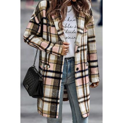 Pink Plaid Button Up Lapel Jacket