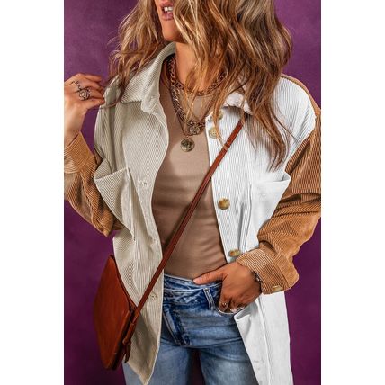 Multicolour Corduroy Colorblock Loose Shacket