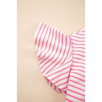 Sachet Pink Contrast Detail Striped Ruffle Short Sleeve Top