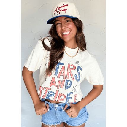 White STARS AND STRIPES Crew Neck Graphic Tee
