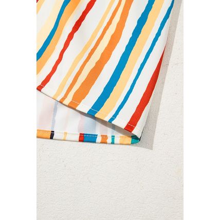 Multicolour Vibrant Stripes Printed Flutter Sleeve Babydoll Blouse