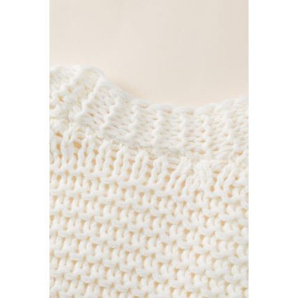 White Chunky Oversize Knit Drop Shoulder Puff Sleeve Cardigan