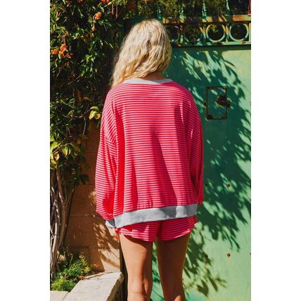 Red Stripe Drop Shoulder Baggy Pullover and Shorts Casual Set