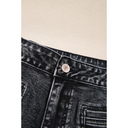 Black Chic Patch Pocket Straight Leg Loose Jeans