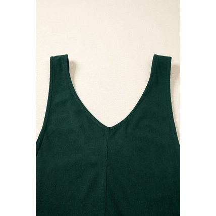 Evergreen Corduroy V Neck Patched Pocket Sleeveless Jumpsuit