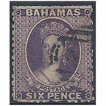 Bahamas 1863 SG30x 6d Lilac Wmk REVERSED Good+ Used