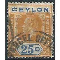 Ceylon 1921 SG351 25c Orange-Yellow & Blue Fine Used . ..