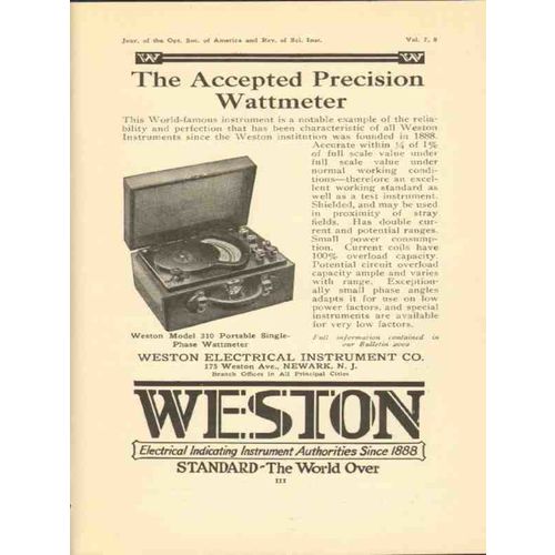 weston electrical instrument co 1923 precision wattmeter vintage ad