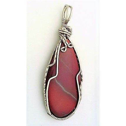 Red Jasper Titanium Copper Wire Wrap Gemstone Pendant 12
