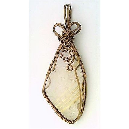 Rutilated Quartz Bronze Copper Wire Wrap Gemstone Pendant 14