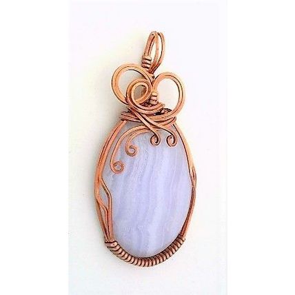Blue Lace Agate Copper Wire Wrap Gemstone Pendant 18