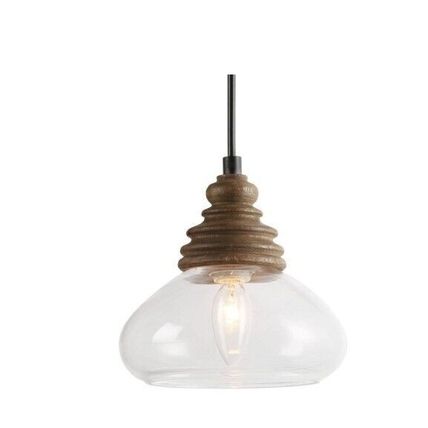 LALUZ Tyrenia 7.5" 1-Light Black Birchwood Mini Pendant w/ Clear Glass Shade