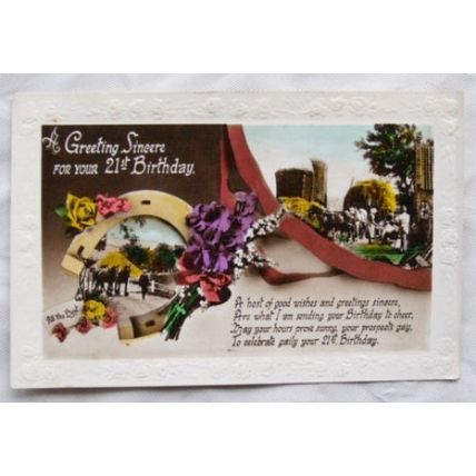 vintage Greetings postcard - 21st Birthday ref.1