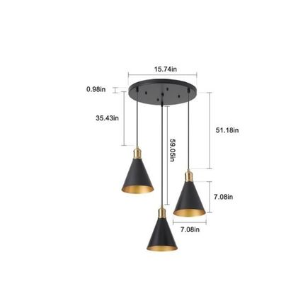 Henveton Jasslynn 3-Light Black Modern Pendant Light with Cone Metal Shades