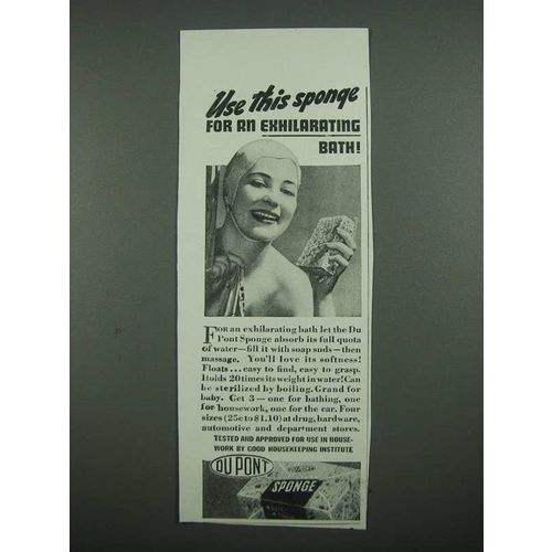 1938 Du Pont Sponge Ad - Use This Sponge for an Exhilarating Bath