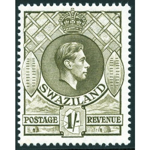 Swaziland KGVI 1938 1/- brown olive Perf 13½x13 Mounted Mint MM SG 35 Sc34 stamp