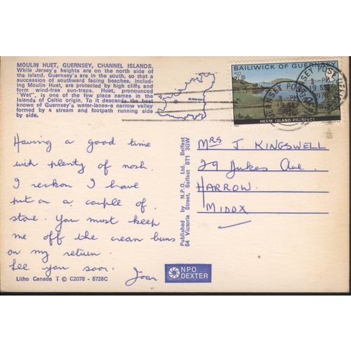 Vintage Guernsey Postcard 1976 - Moulin Huet, Guernsey, Channel Islands