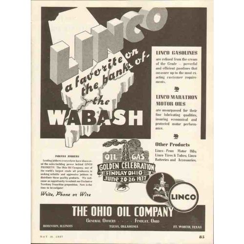 OHIO OIL COMPANY 1937 Linco Marathon favorite banks Wabash vintage ad