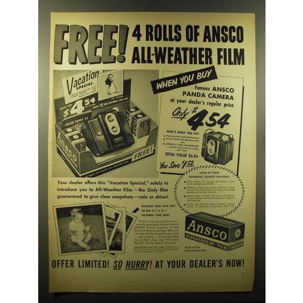 1950 Ansco Film and Panda Camera Advertisement
