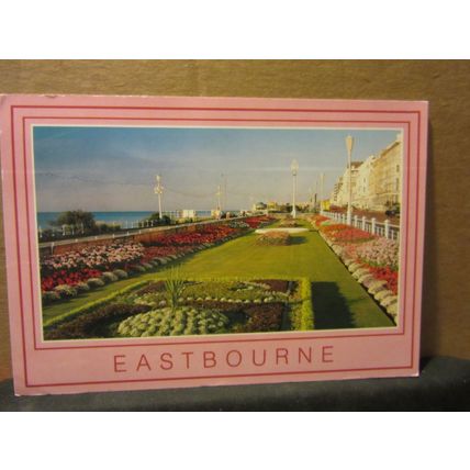 THE CARPET GARDENS AND PIER, EASTBOURNE, SUSSEX used postcard 1991 pm Leo Card #