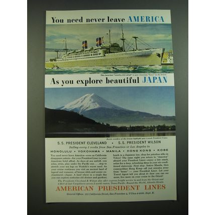 1956 American President Lines Ad - You need never leave America as you explore