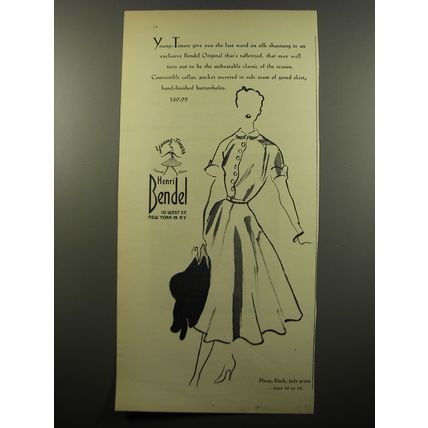 1950 Henri Bendel Young-Timers Dress Ad - Young-Timers give you the last word