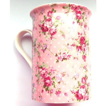 Ditsy Rose Mug Fine China Pink Roses on a Pink Background 10 CM
