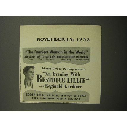 1952 An evening with Beatrice Lillie Play Ad - The Funniest Woman in the World