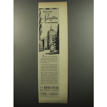 1953 The Homestead Resort Ad - Don't miss Springtine at the Homestead