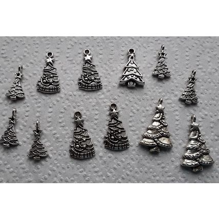 Christmas tree charms. Pack of 12 Tibetan silver trees