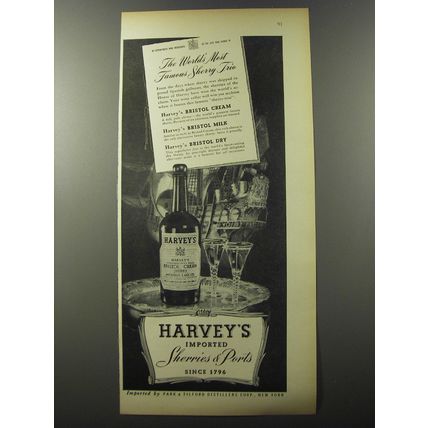 1953 Harvey's Bristol Cream Sherry Ad - The world's most famous Sherry Trio