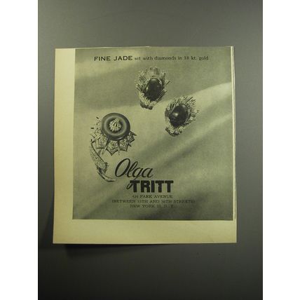 1957 Olga Tritt Jewelry Advertisement - Fine jade set with diamonds