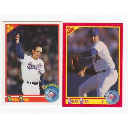 TWO 1990 Score Nolan Ryan baseball cards #250 & #696 - HOF