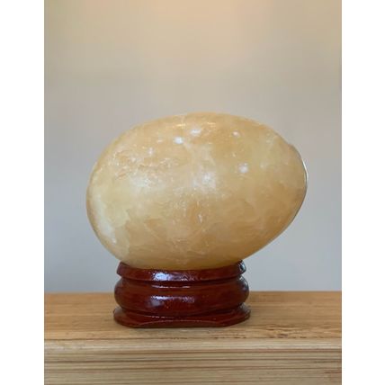 2" Calcite Crystal Egg Yellow Healing Chakra Stone Meditation Crystals W Stand