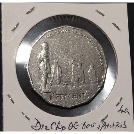 Australia 2005 50c WWII Remembrance Die Chips QE's Hair + Priest' Rob