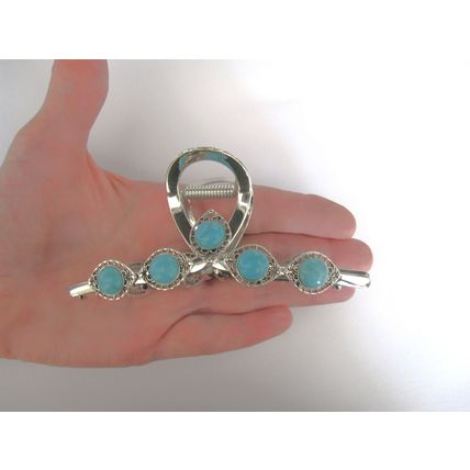 Large silver turquoise blue stone metal southwestern hair claw clip