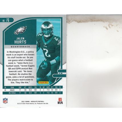 JALEN HURTS AUTO 2021 AUTOGRAPHED PHILADELPHIA EAGLES SUPER BOWL CHAMPION MVP QB