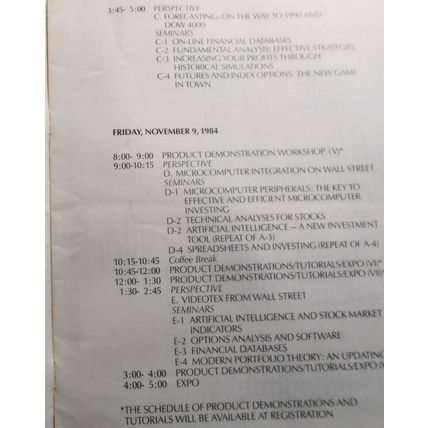 Micro Invest/Tech '84 - Program - November 8-9, 1984. New York City.