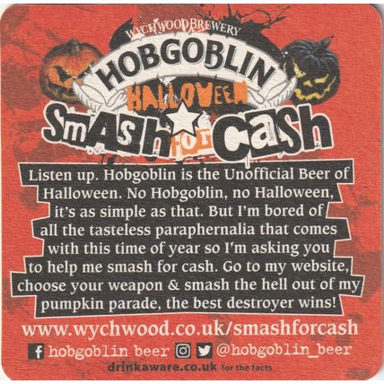BEER MAT - WYCHWOOD BREWERY - HOBGOBLIN (YELLOW HAT) - (Cat No 069) - (2017)