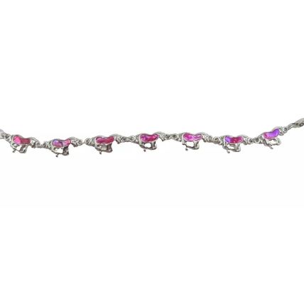 Galloping Horse Linked Bracelet Pink Dyed Paua Shell 18 CM Ladies Jewellery