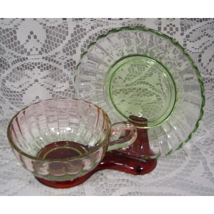 Pink & Green Watermelon-Colored Glass Teacup & Saucer or Coffee Cup Set - NEW