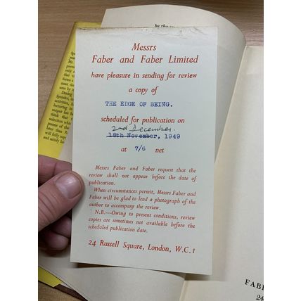 1949 1ST EDITION STEPHEN SPENDER "THE EDGE OF BEING" POETRY HARDBACK BOOK (P3)